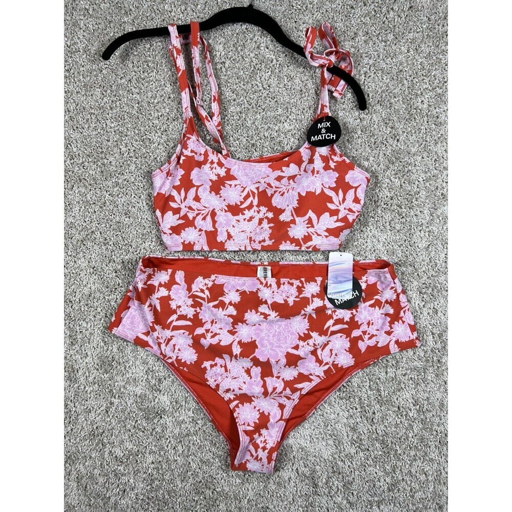 Forever 21 Plus Floral Bikini Set 2X/0X Red Pink High Waisted NWT Y2K